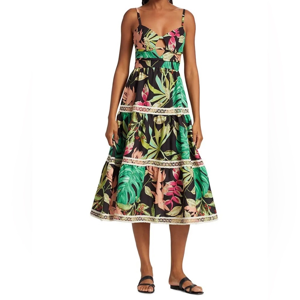 NWT PatBO Tropicalia Floral Jute Trim Midi Dress - Size 2